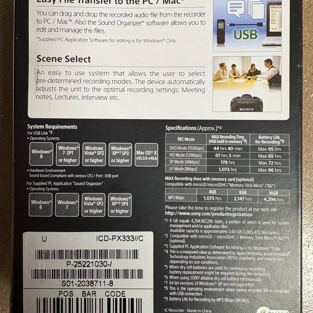 Sony ICD-PX333 Voice Recorder - Black and Silver - Picture 4 of 4